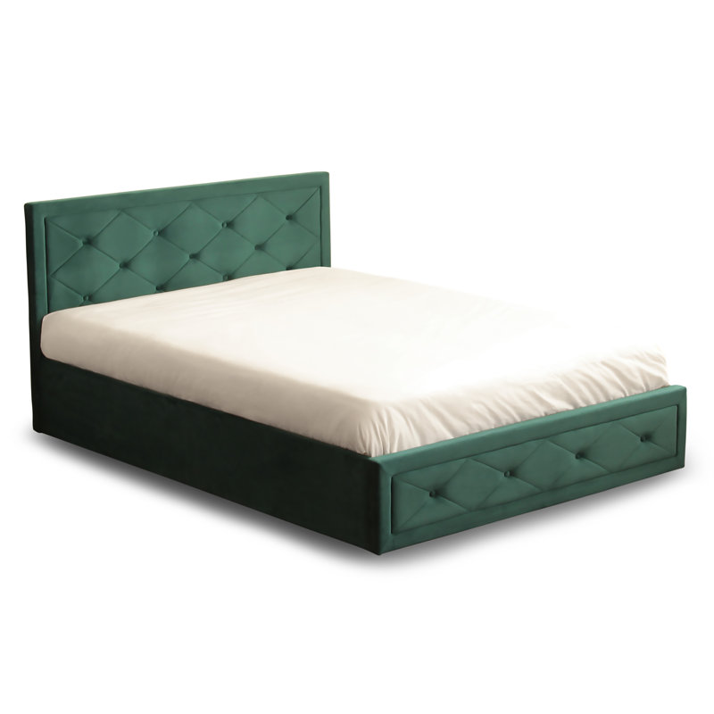 Kurtz Upholstered Ottoman Storage Bed with Mattress, Kings (5'), Jade Green