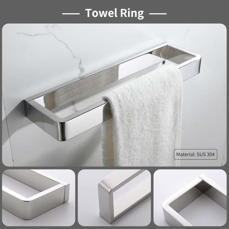 Stainless Steel Bathroom Hardware Set - 4-Piece Towel Bar, Holder, And Racks, Silver