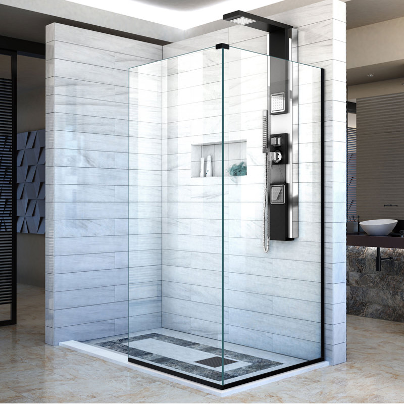 Panneau de douche en verre fixe sans cadre l 30 po x H 72 po Linea, Noir mat
