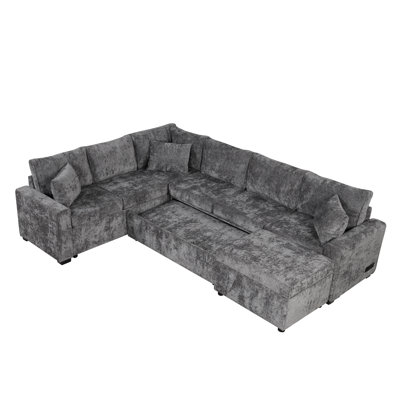 112.2" Sectional Sofa Pull-Out Sofa Bed Sleeper With A Storage Ottoman