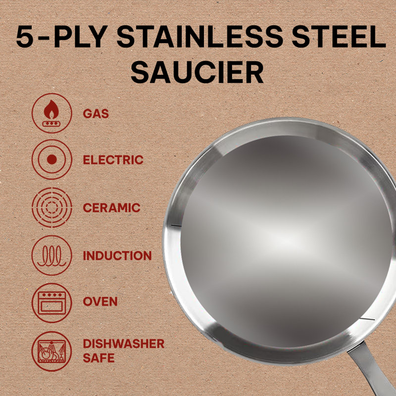 Alva Maestro 1.6 Qt Stainless Steel Non-Stick Saucier with Pour Spout