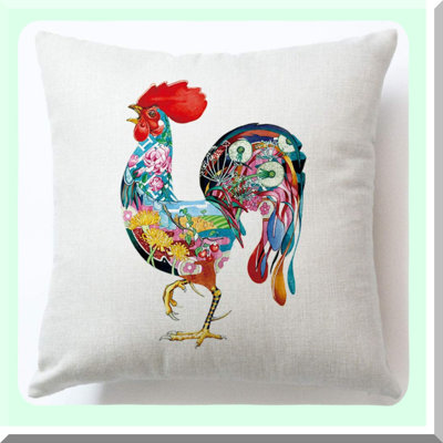 Colorful Rooster Farmhouse Pillow Set - Rustic Chicken Cushion Covers - Watercolor Art Decor - Linen Home Decorative Pillowcases - Cozy Rooster Theme
