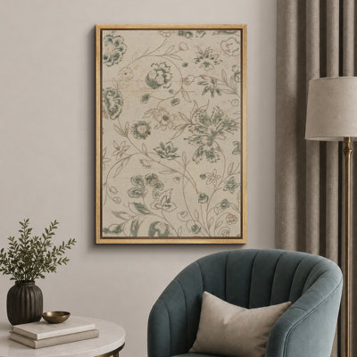 Abstract Botanical Vintage Green Flower Artwork, Illustration Rustic Modern Living Room Pictures, Giclee Canvas Digital Print Framed Wall Art