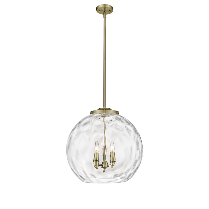 Luminaire suspendu sphère 3 lumières 3 lumières, Laiton antique, H 19,5 po x l 17,88 po x P 17,88 po