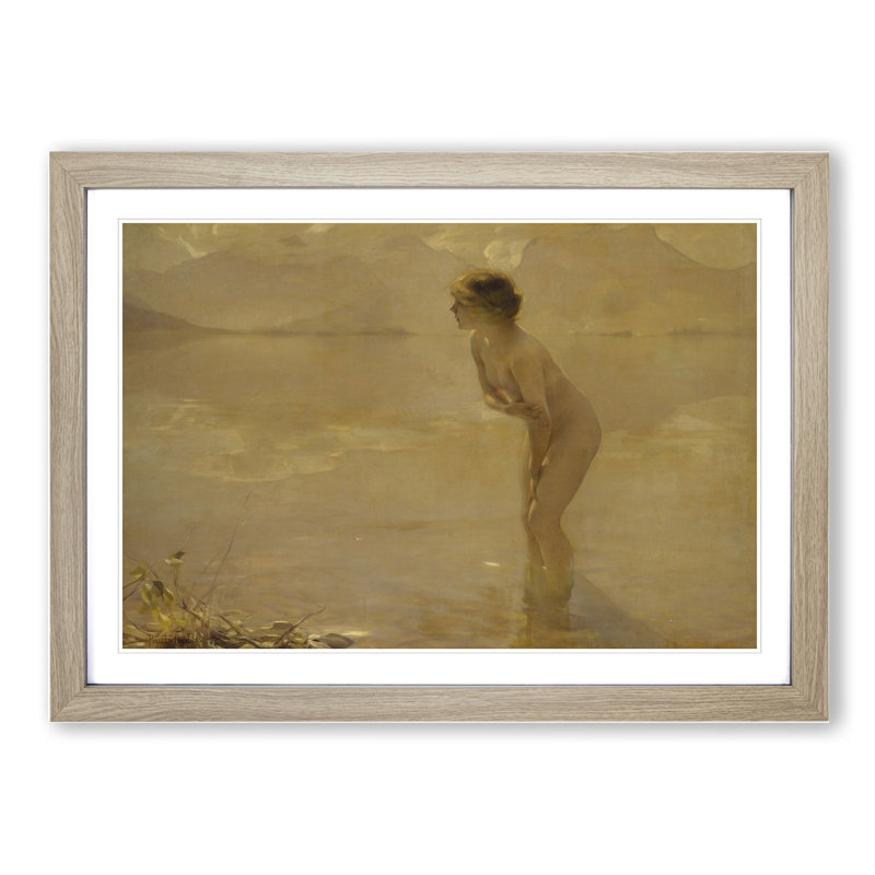 September Morn by Paul Chabas - Picture Frame Painting, 36cm H x 48cm W x 2cm D, Oak Framed