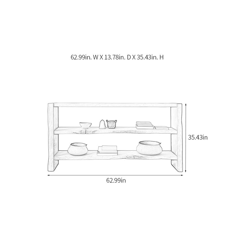 Console rétro en bois massif minimaliste, H 35,43 po x l 62,99 po x P 13,78 po