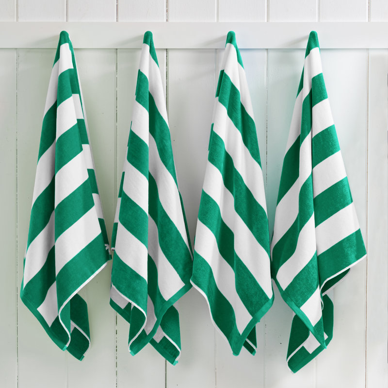 100% Cotton Absorbent & Quick-Dry Cabana Beach Towels, New Green, Beach Towel - 4 Pack