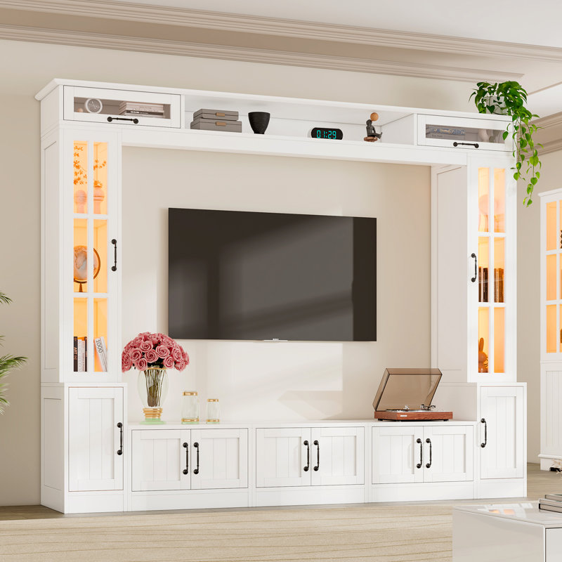 98" Modern  Entertainment Center Wall Unit Set With Ample Storage & Led Lights