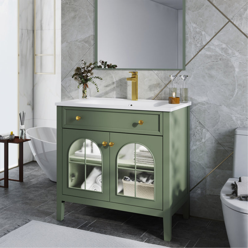 Meuble-lavabo de salle de bain 35,6 po Mid-Century, Green