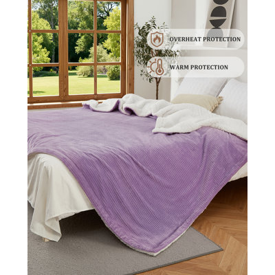 Couverture chauffante – Couverture électrique gaufrée avec 4 niveaux de chaleur, arrêt automatique, lavable à la machine, douce flanelle et sherpa pour canapé et lit