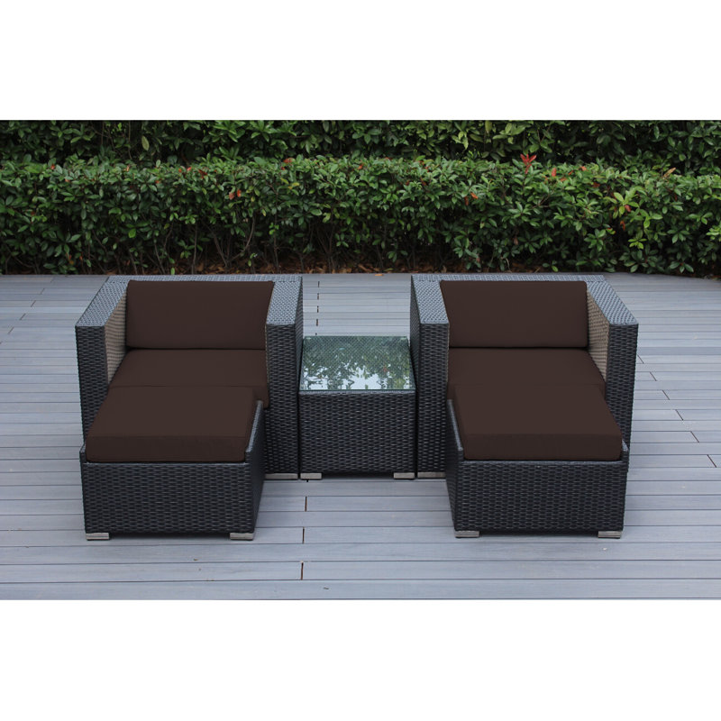 Billyjo Wicker 2 - Person Seating Group with Cushions - No Assembly, Canvas Taupe Sunbrella® Canvas, Black