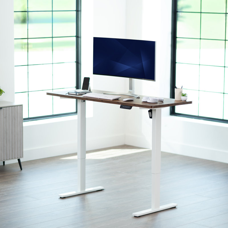 VIVO Single Motor Electric Desk with Push Button Memory Controller, 48.5" H x 60" W x 24" D, Vintage Brown/White