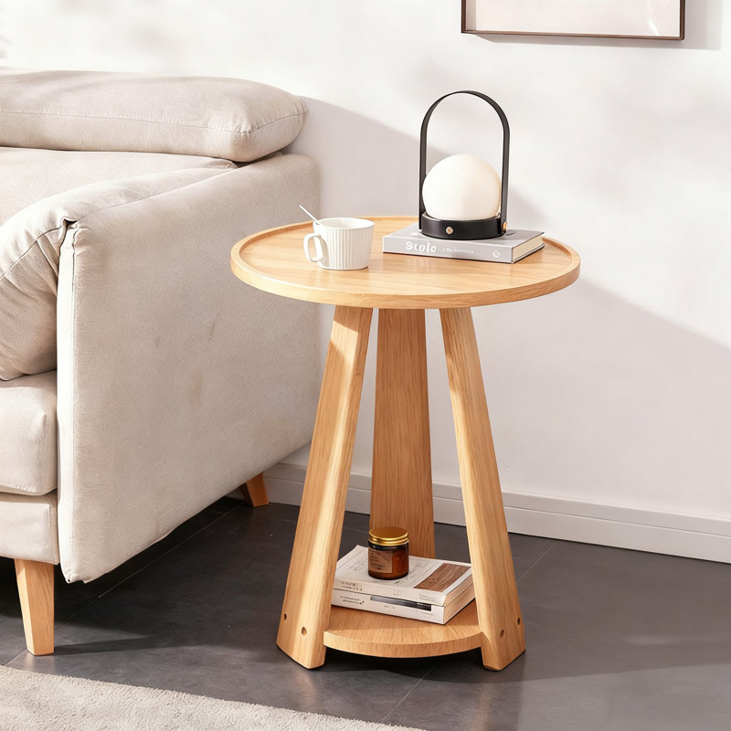 Table d'appoint ronde à 2 niveaux en bois massif avec plateau, table de bout Farmhouse pour le salon, la chambre à coucher ou un petit espace