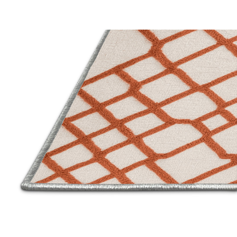Tapis beige en treillis lavable à la machine, Rond 6 pi