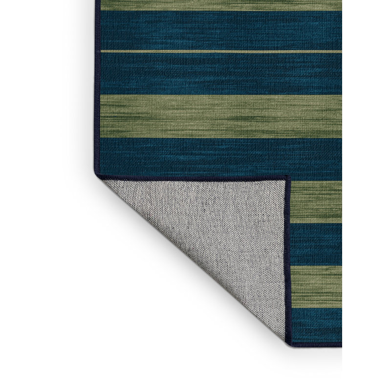 Machine Washable Horizontal Stripes Blue Area Rug, Rectangle 4' x 6'