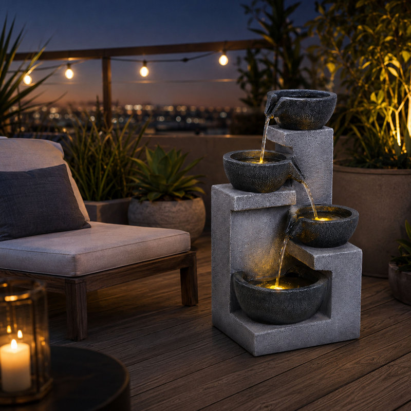 Fontaine 20,87 po à 4 niveaux pour l'extérieur, lumières DEL chaudes