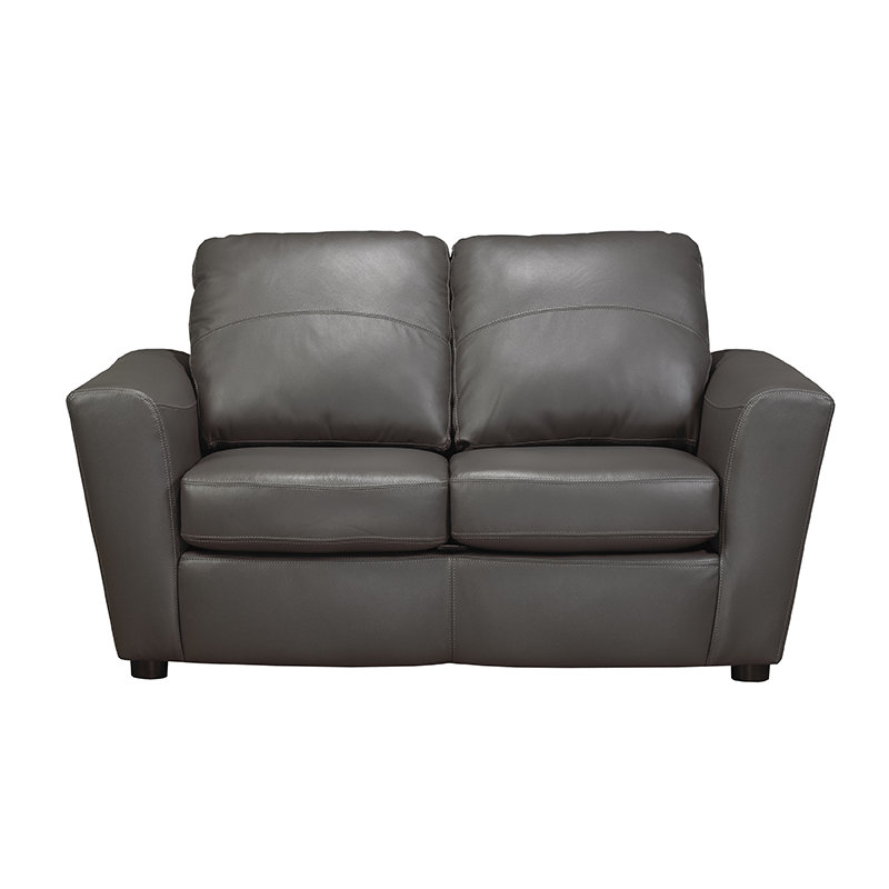 Lidiya Genuine Leather Flared Arm Sofa, Gray, 36" H x 64" W x 37" D