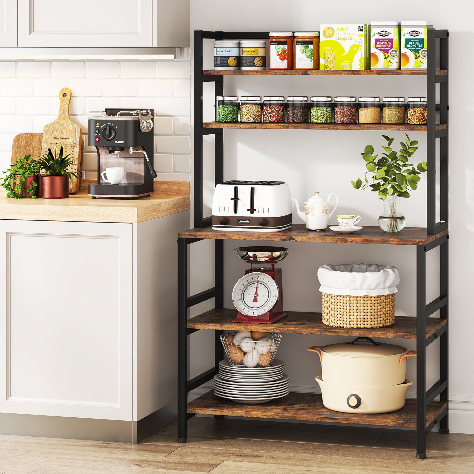 Mini Fridge And Microwave Stand 6-Tier Kitchen Bakers Rack
