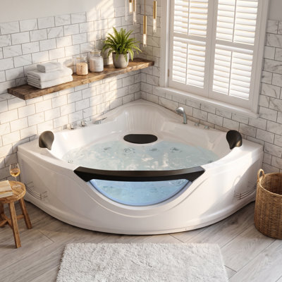 Baignoire tourbillon de coin 2 personnes avec 6 jets, lumière DEL, douche à main et pompe UL - Baignoire spa peu encombrante