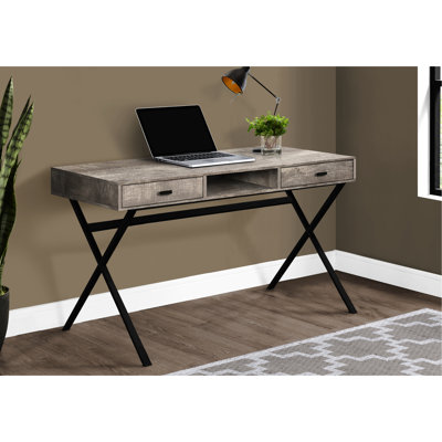 Taupe Reclaimed Wood Style Desk For Home Office, Black Metal Included Contemporary Computer Home, Featuring Laminate And