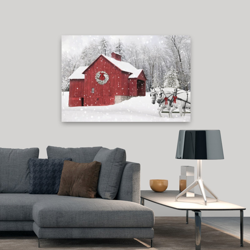 Art contemporain de Noël en traîneau à cheval abstrait, H 32 po x l 48 po