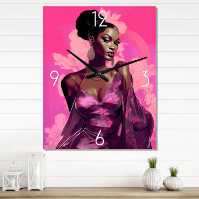 Modèle rétro glamour en magenta rose - Très grande horloge murale afro-américaine
