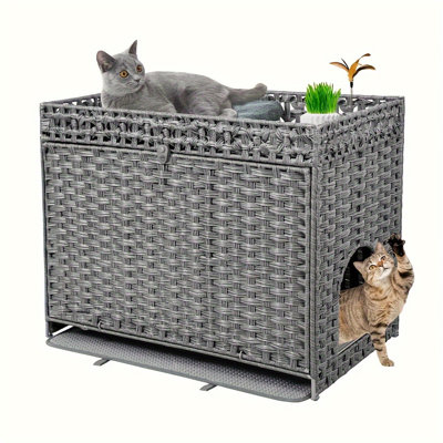 Cat Litter Box Enclosure,Cozy Pet House with Door and Soft Litter Mat
