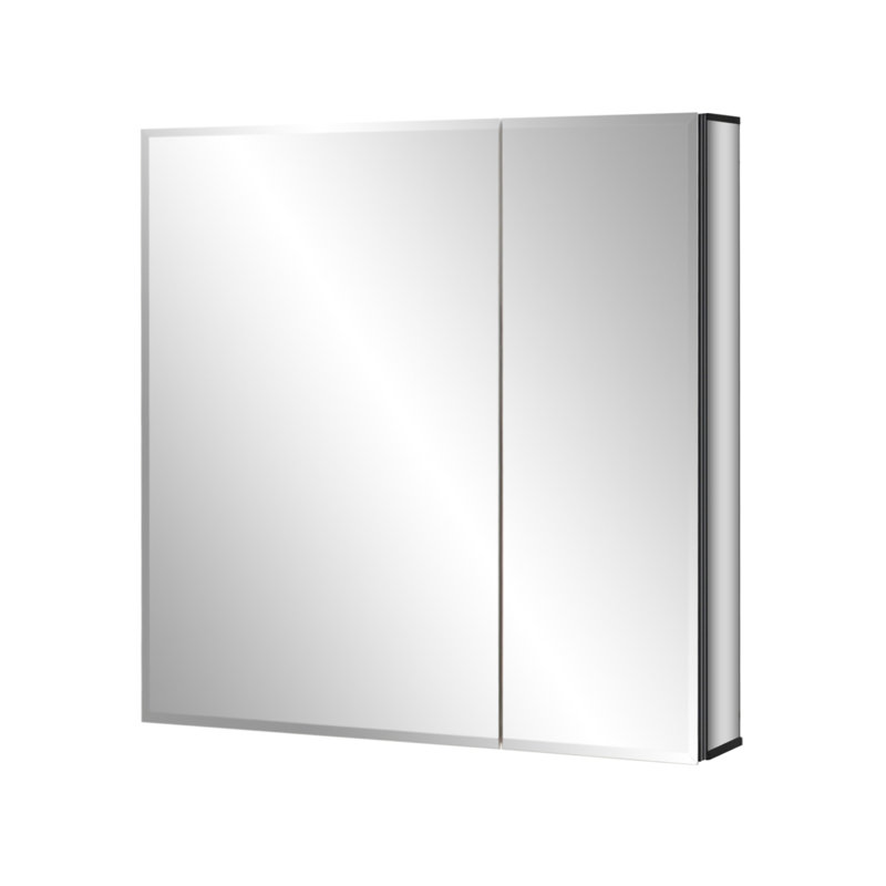 Sawatt 24'' W 24'' H Frameless Medicine Cabinet Mirror 2 Adjustable, Black, 24"