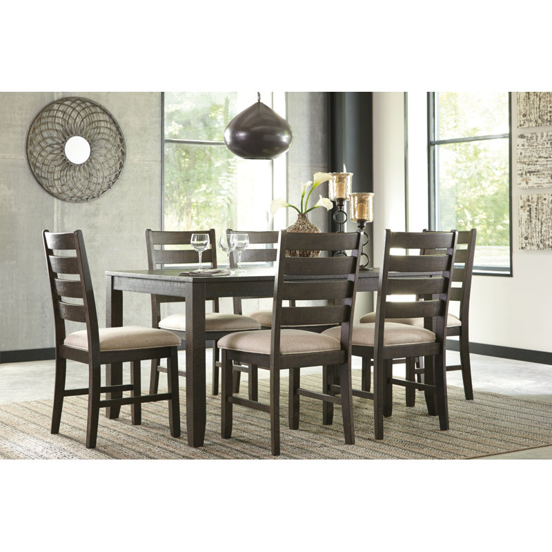 Mereworth 7 Piece Dining Table Set | Rectangular Wood Top and 6 Ladder-Back Chairs | Dual Tone Weathered White Brown, Brown