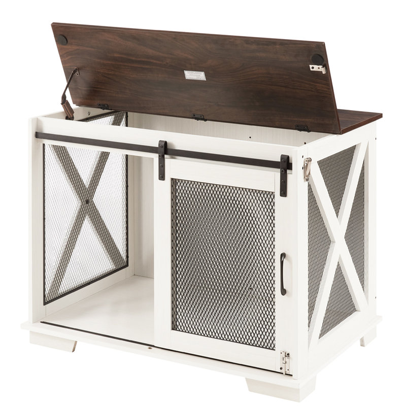 Cage pour chien avec enceinte en métal et cloison réglable, intérieur blanc pour porte coulissante pour animaux de compagnie