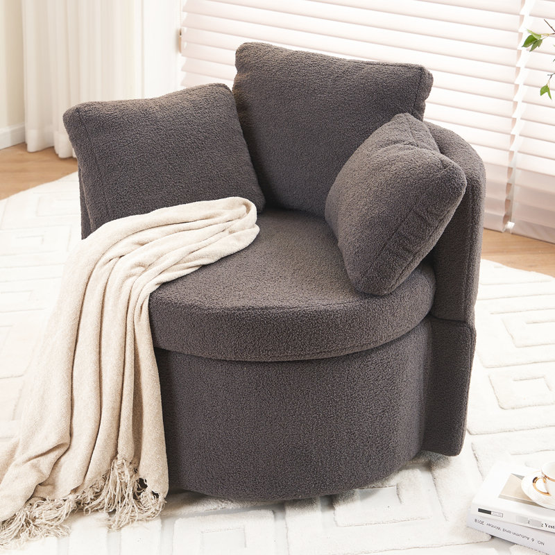 Chaise rembourrée 360 degrés en tissu gris foncé avec rangement et coussin de dossier moelleux en mousse moderne, Gris foncé