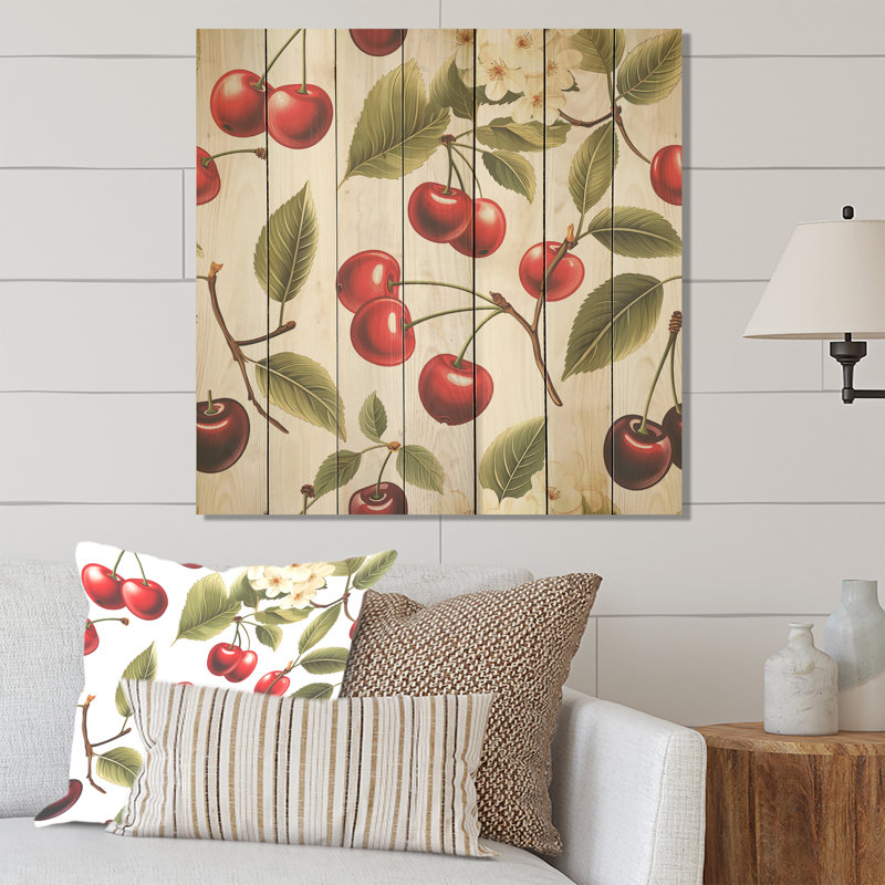 Motif de cerisier simple I - cerisier sur bois, H 15 po x l 15 po