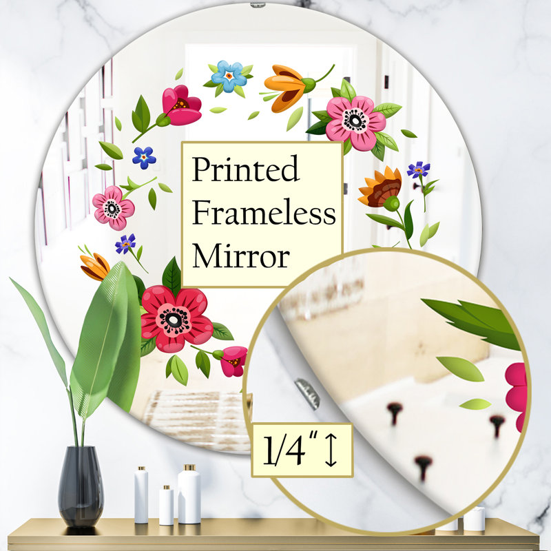 Caricature de couronne avec fleurs - Miroir de ferme - Miroir mural décoratif, H 23,6 po x l 23,6 po