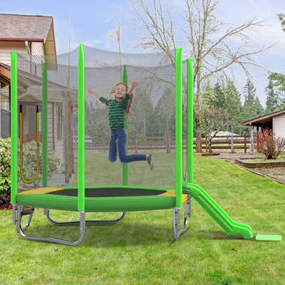 Trampoline pour enfants avec filet d'enclos de sécurité, glissade et échelle, assemblage facile, trampoline récréatif d'extérieur régulier