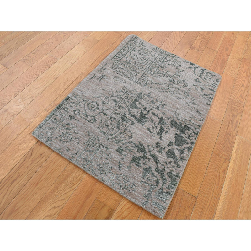 Tapis gris en laine et soie tissés à la main 2 pi x 3 pi Timizat