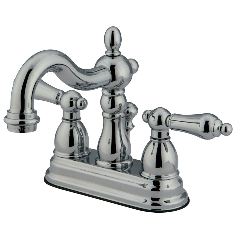 Kingston Brass Heritage Two-Handle 3-Hole Deck Mount 4" Centerset Bathroom Faucet with Plastic Pop-Up, Polished Chrome