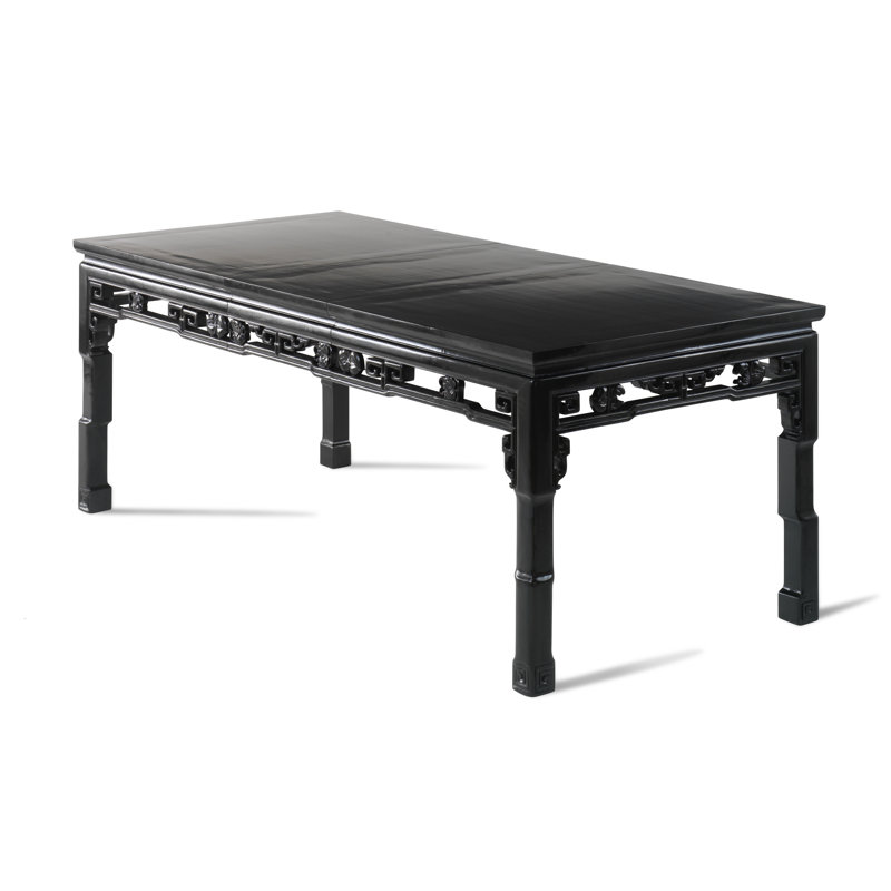 Hangzhou Solid Wood Top Metal Base Dining Table, Black Lacquer