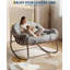 Chaise berçante surdimensionnée en rotin avec coussin blanc épais, siège d'œuf en osier PE brun pour patio extérieur, salon intérieur, véranda, structure en acier durable, gris-86661220