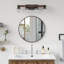 4 lumières de meuble-lavabo à intensité variable 4 lumières, bois massif résistant à l'humidité et métal noir, abat-jour en verre transparent, style industriel-480227732
