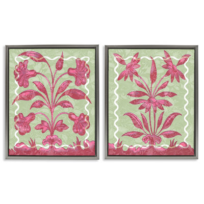Pink & Green Vintage Botanicals 2 Piece  Floater Canvas Set, design by Lil' Rue