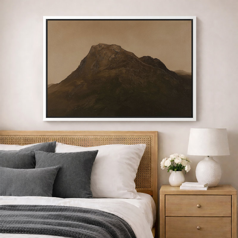 «Minimal Neutral Mountain Peak», impression sur toile encadrée, impression sur toile, H 16 po x l 24 po, Cadre flottant blanc