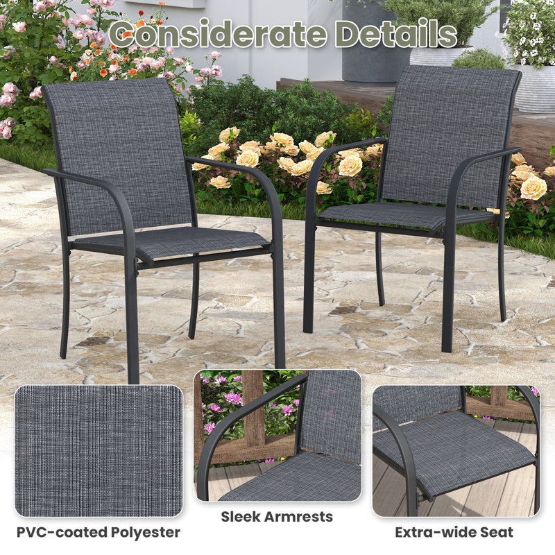 6-Person Rectangular Patio Dining Set With Stackable Textilene Chairs, Brush Wood Gray/Gray