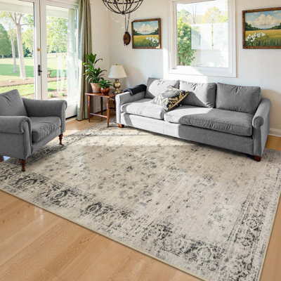 Clotilde Vintage Machine Washable Area Rugs Perfect for Living Room, Dining Room, Bedroom