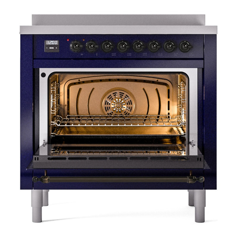 ILVE Nostalgie II Series 36 inch Induction Range with 6 Induction Elements (Glass Door), Midnight Blue/Bronze