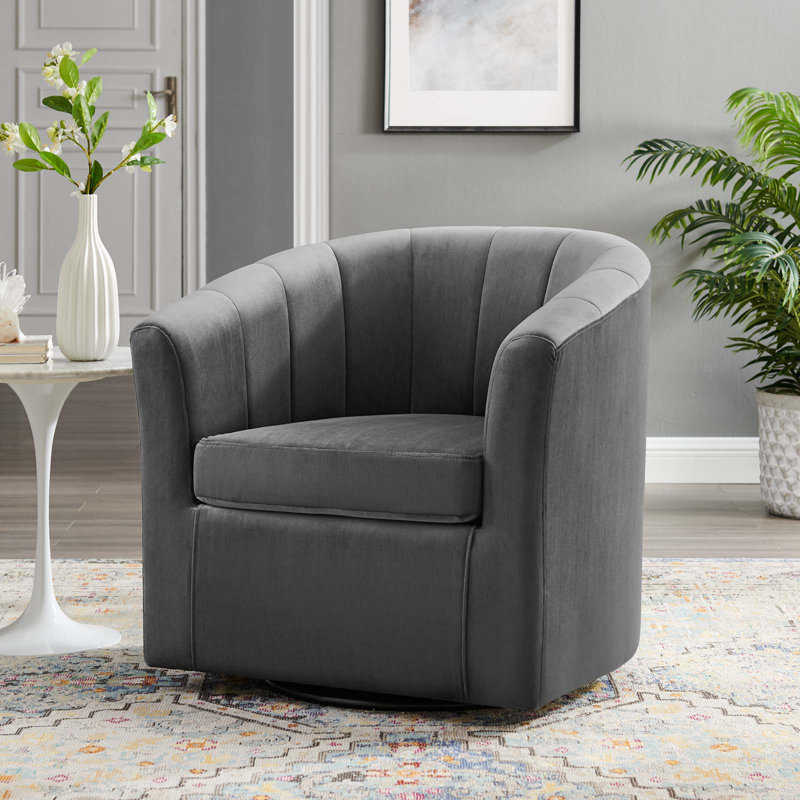 Modway Prospect Performance Velvet Swivel Armchair, Charcoal Velvet
