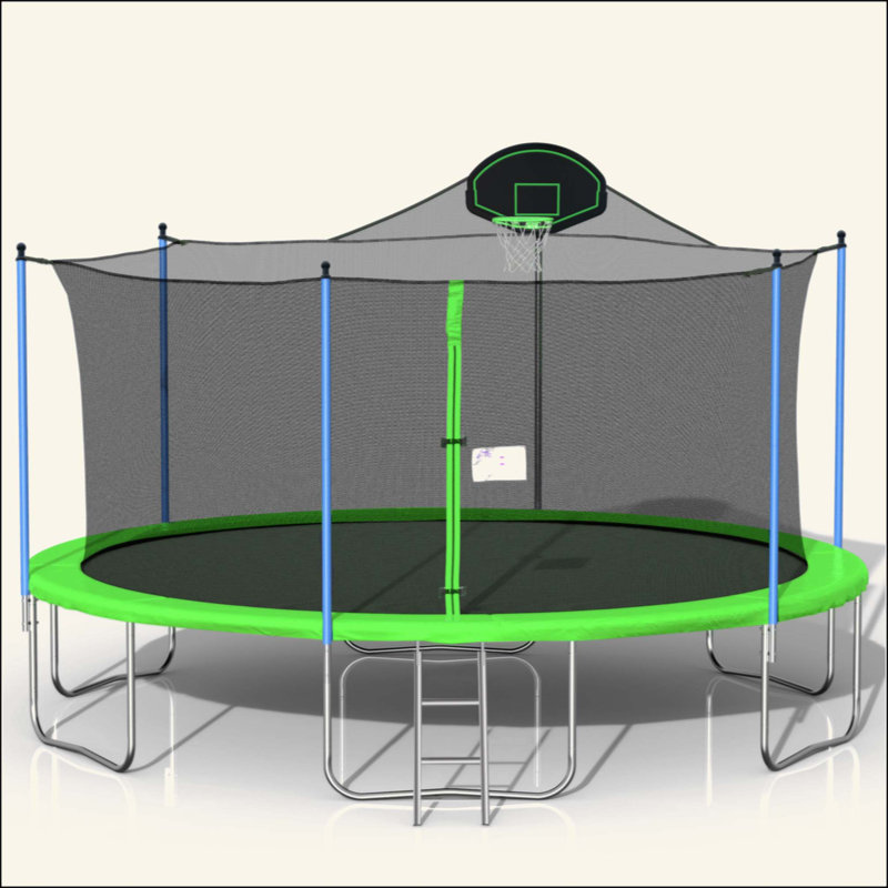 Trampoline 16 pi pour adultes et enfants avec panier de basketball, trampolines d'extérieur avec échelle et filet de sécurité pour enfants et adultes