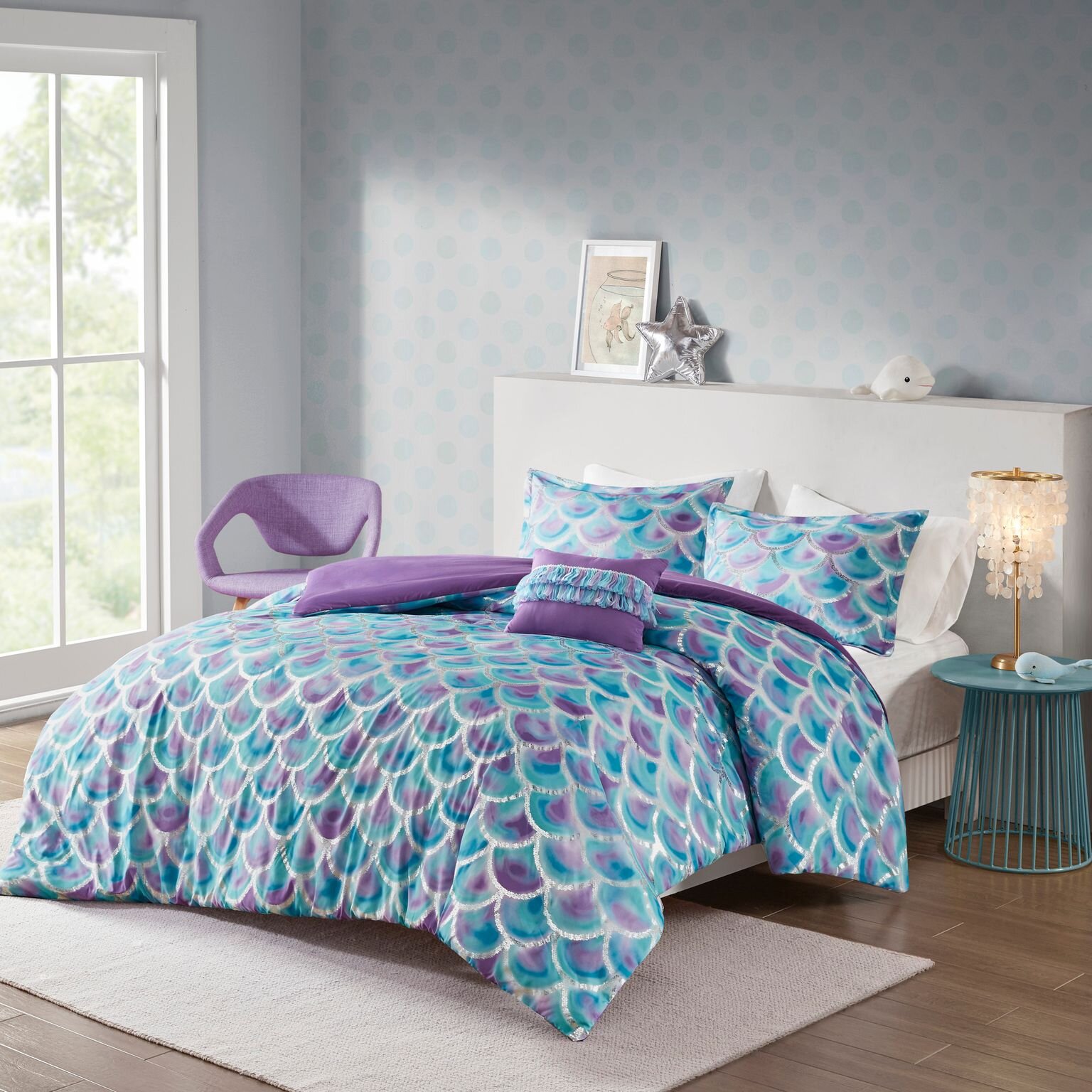 Mia Queen Bed Pillow Cover Set in Happy Aqua