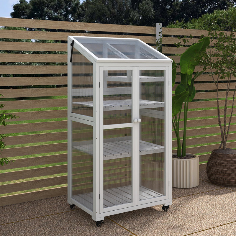 62 Inch Height Wood Large Greenhouse, White