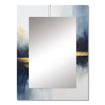 Blue and yellow marble storm IV - Abstract Painting Large Mirror, Blue Decorative Wall Mirror, Printed Metal Art