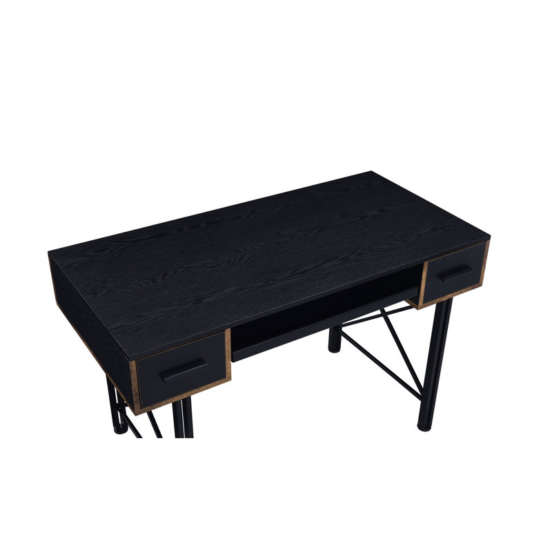 Bureau 2 tiroirs avec glissière en métal et ordinateur, Noir